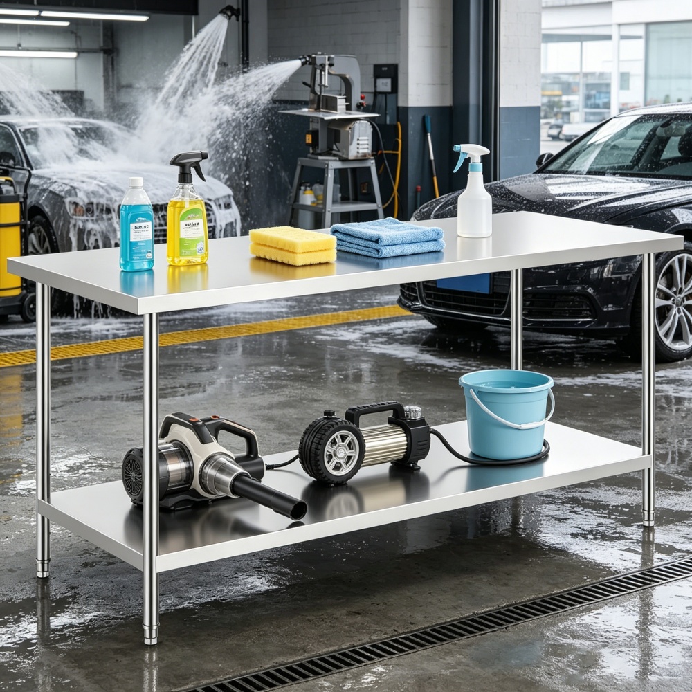 Commercial Kitchen Backsplash - Komercyjny stół roboczy ze stali nierdzewnej